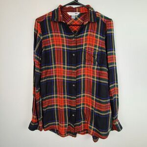 Old Navy Women's The Classic Shirt Size M Button‎ Up Plaid Long Sleeve Top Red